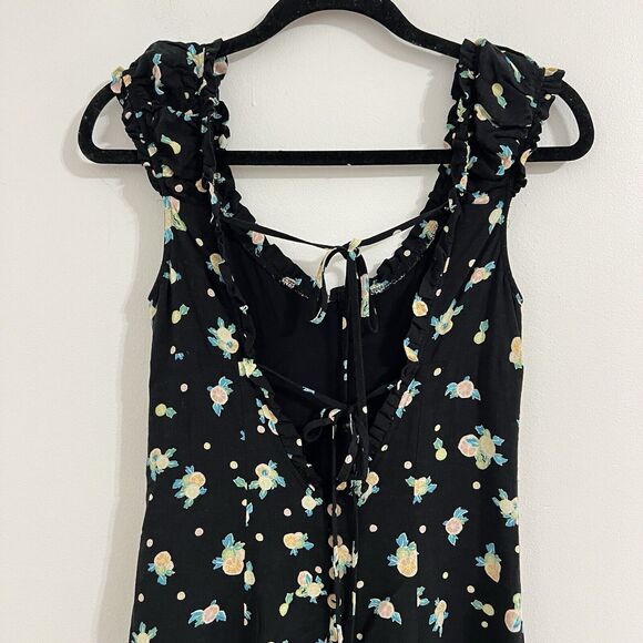 FREE PEOPLE Like A Lady Sweetheart Mini Dress Size XS Black Lemon Print Bohemian - Picture 6 of 7
